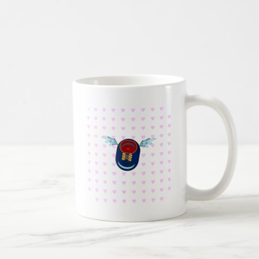 かわいい羽の靴のキャラクターとピンクのハート コーヒーマグカップ (右)