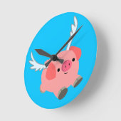 かわいい翼のある漫画豚 ラウンド壁時計 (傾斜)