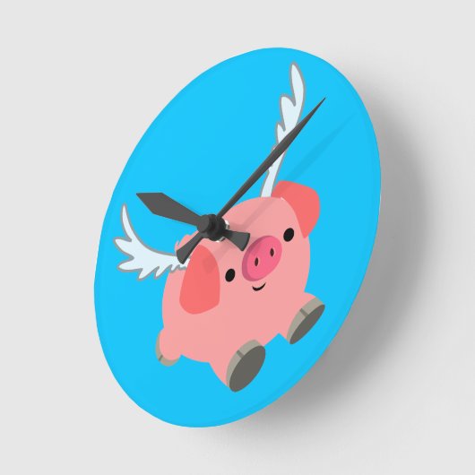 かわいい翼のある漫画豚 ラウンド壁時計 (傾斜)