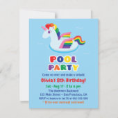 かわいい翼のユニコーン プールフロート 子供の誕生日パーティー 招待状 (正面)