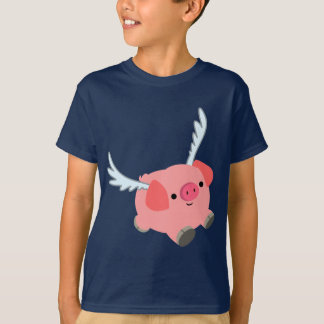 かわいい翼の漫画の豚の子どもTシャツ Tシャツ