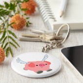 かわいい翼の漫画の豚 キーホルダー (側面)