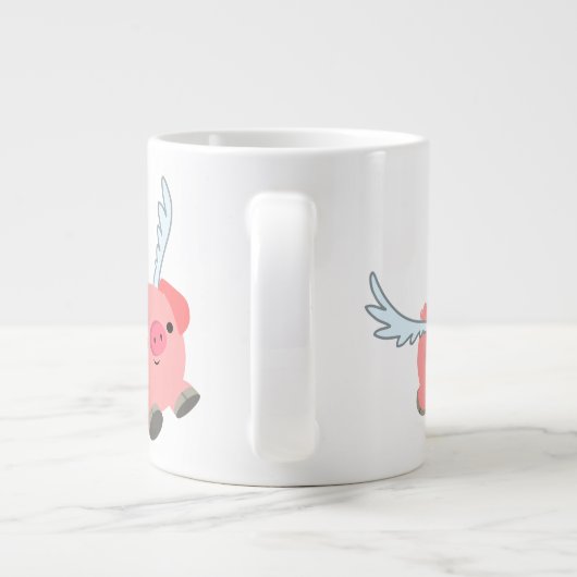 かわいい翼の漫画の豚 ジャンボコーヒーマグカップ (裏面)