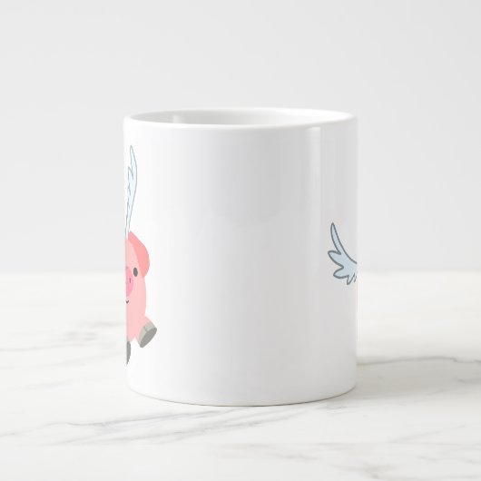 かわいい翼の漫画の豚 ジャンボコーヒーマグカップ (正面)