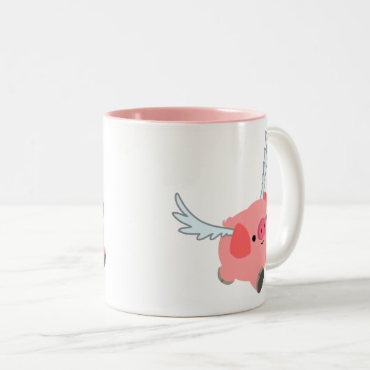 かわいい翼の漫画の豚 ツートーンマグカップ (正面右)