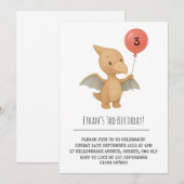 かわいい翼竜がピンクの風船を持って誕生日 招待状 (正面/裏面)