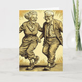 かわいい老人カップル踊りハッピーアニバーサリー カード (正面)