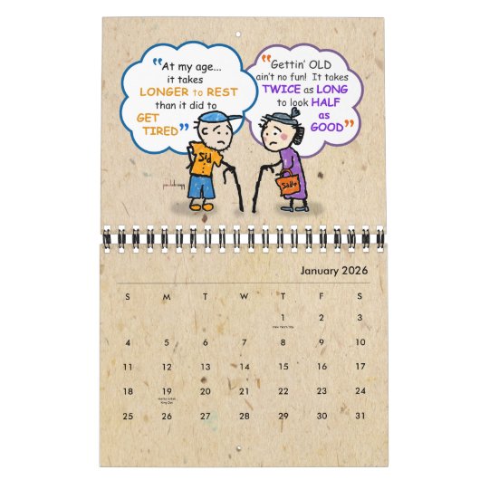 かわいい老人退おもしろい職者たち，老後の冗談引用文 カレンダー (1月 2026)