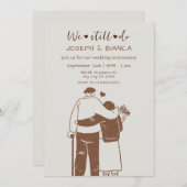 かわいい老夫婦結婚イラストレーション記念日 招待状 (正面/裏面)