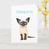 かわいい考えシャム猫のカード カード (黄色い花)