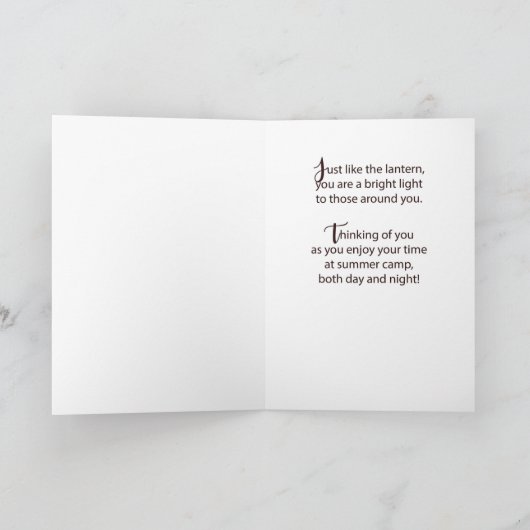 かわいい考えランタンとキャンプの甥の カード (内部)