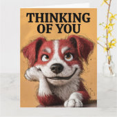 かわいい考え犬のグリーティングカード カード (黄色い花)