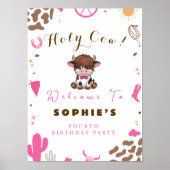 かわいい聖い牛のハイランド牛の誕生日ウェルカムサイン ポスター (正面)