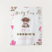 かわいい聖い牛のハイランド牛の誕生日 タペストリー (正面)