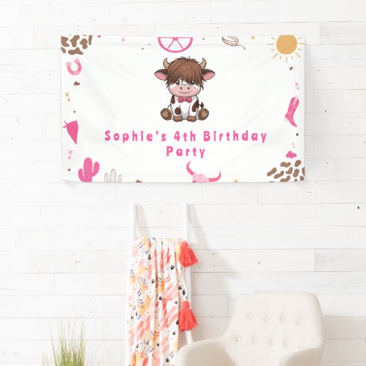 かわいい聖い牛のハイランド牛の誕生日 横断幕 (インサイチュ)