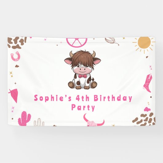かわいい聖い牛のハイランド牛の誕生日 横断幕 (横)