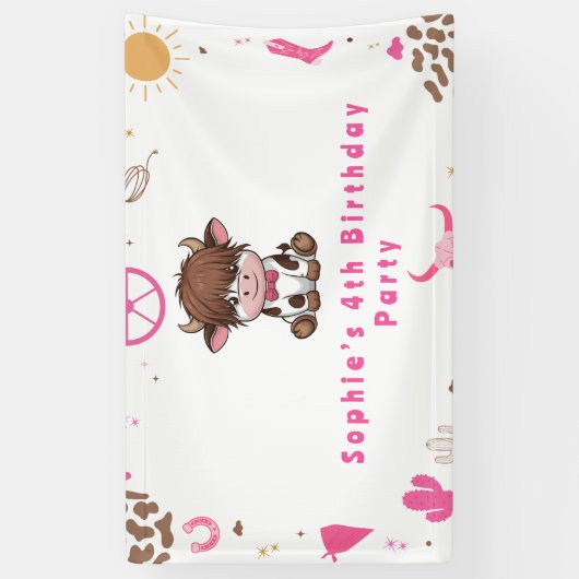 かわいい聖い牛のハイランド牛の誕生日 横断幕 (縦)