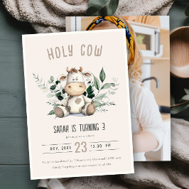 かわいい聖い牛の葉の赤面写真子供の誕生日 招待状
