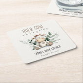 かわいい聖い牛の葉パステルニュートラルベビーシャワー スクエアペーパーコースター (アングル)