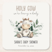 かわいい聖い牛の葉パステルニュートラルベビーシャワー スクエアペーパーコースター (正面)