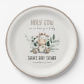かわいい聖い牛の葉パステルニュートラルベビーシャワー ペーパープレート (正面)
