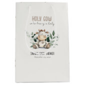 かわいい聖い牛の葉パステルニュートラルベビーシャワー ミディアムペーパーバッグ (正面)