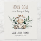 かわいい聖い牛の葉パステルニュートラルベビーシャワー ワインラベル (シングルラベル)