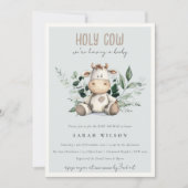 かわいい聖い牛の葉パステルブルーベビーシャワー 招待状 (正面)