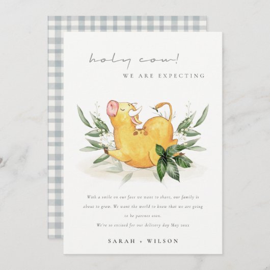 かわいい聖い牛の農場の葉の妊娠の発表 サンキューカード (正面/裏面)