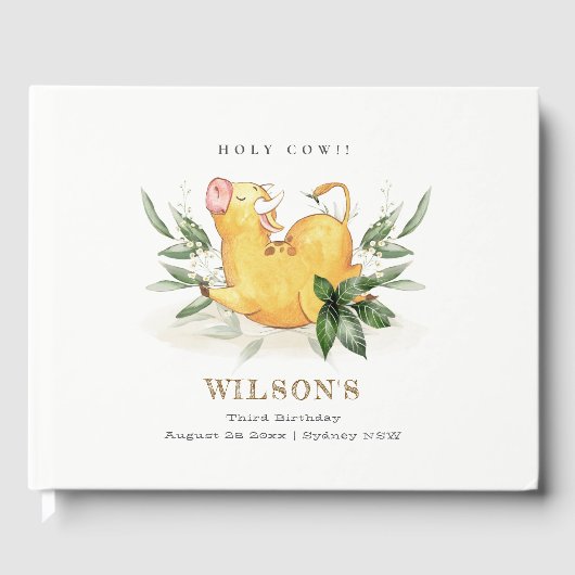 かわいい聖い牛の農場の葉キッズエイジ誕生日 ゲストブック (正面)