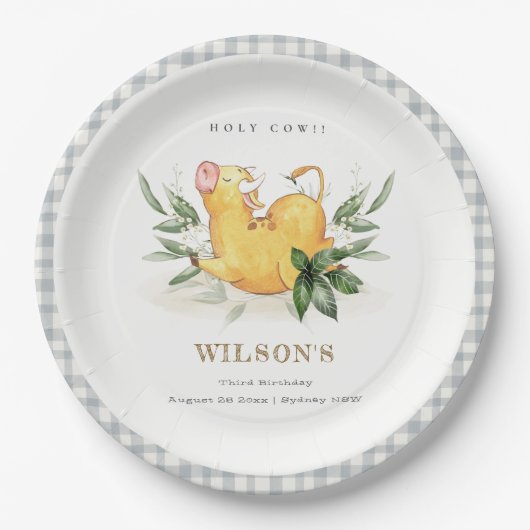 かわいい聖い牛の農場の葉キッズエイジ誕生日 ペーパープレート (正面)