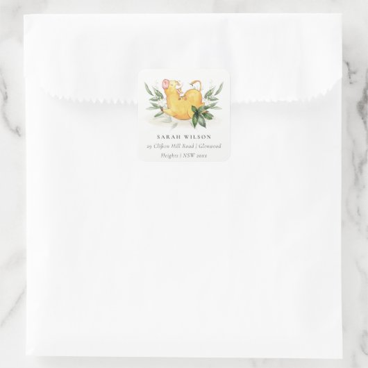 かわいい聖い牛の農場の黄色い葉の子供のアドレス スクエアシール (バッグ)