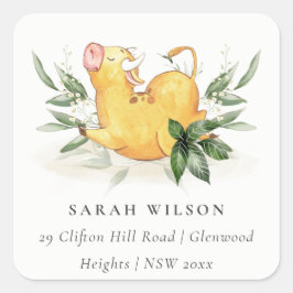 かわいい聖い牛の農場の黄色い葉の子供のアドレス スクエアシール