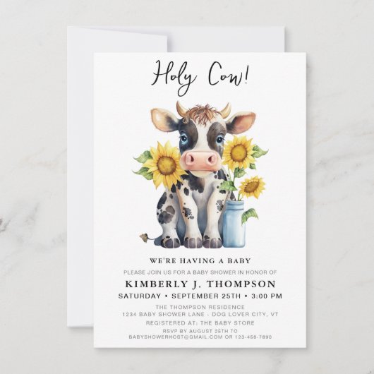 かわいい聖い牛ひまわりファーム動物の赤ちゃんシャワー 招待状 (正面)