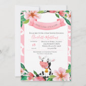 かわいい聖い牛ピンクのフローラ赤ちゃんシャワー 招待状 (正面)