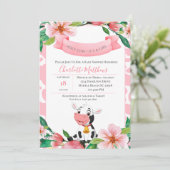 かわいい聖い牛ピンクのフローラ赤ちゃんシャワー 招待状 (スタンド正面)