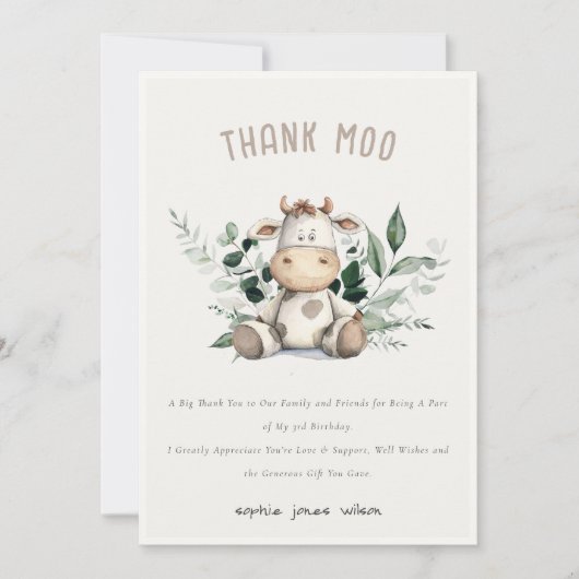かわいい聖なる牛の葉の淡い中立的な子供の誕生日 サンキューカード (正面)