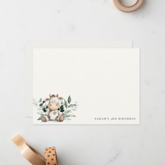 かわいい聖なる牛の葉の淡い中立的な子供の誕生日 ノートカード (正面/裏面インサイチュ)
