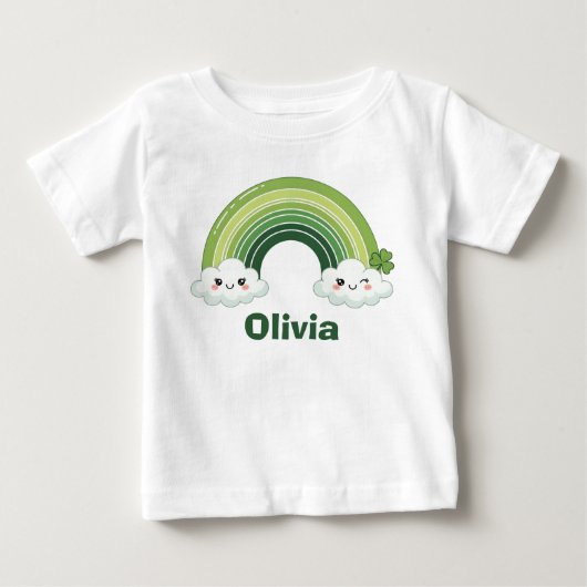 かわいい聖パトリックの日 緑の虹 ベビーTシャツ (正面)
