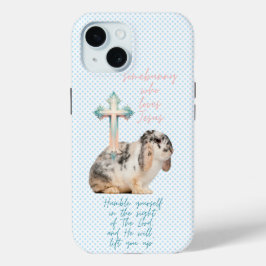 かわいい聖書の青いドットウサギのパステルクロス iPhone 15ケース