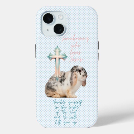 かわいい聖書の青いドットウサギのパステルクロス Case-Mate iPhoneケース (裏面)