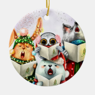 かわいい聖歌隊の動物先生クリスマスセラミック セラミックオーナメント