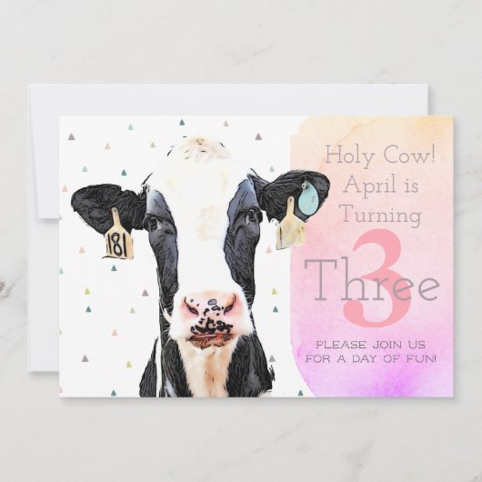 かわいい聖牛第三誕生日パタンファーム動物 招待状 (正面)