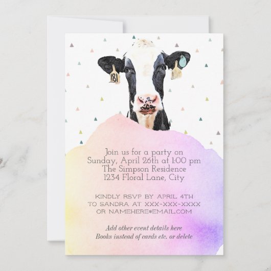かわいい聖牛第三誕生日パタンファーム動物 招待状 (裏面)