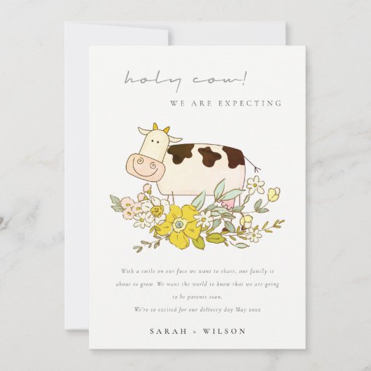 かわいい聖牛農場フローラ妊娠のお知らせ サンキューカード (正面)