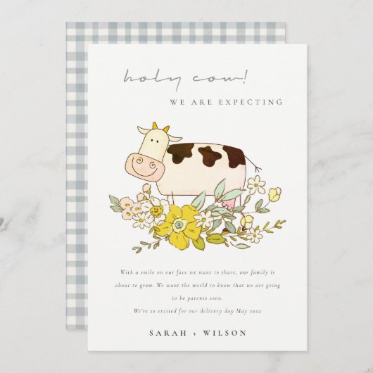 かわいい聖牛農場フローラ妊娠のお知らせ サンキューカード (正面/裏面)