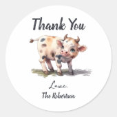 かわいい聖牛農場動物の赤ちゃんシャワーありがとう ラウンドシール (正面)