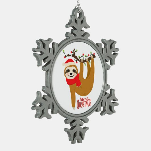 かわいい聖降誕祭のナマケモノ スノーフレークピューターオーナメント (左)