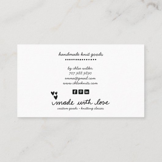 かわいい職人ニット商品と編み物指導 名刺 (裏面)