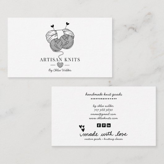 かわいい職人ニット商品と編み物指導 名刺 (正面/裏面)